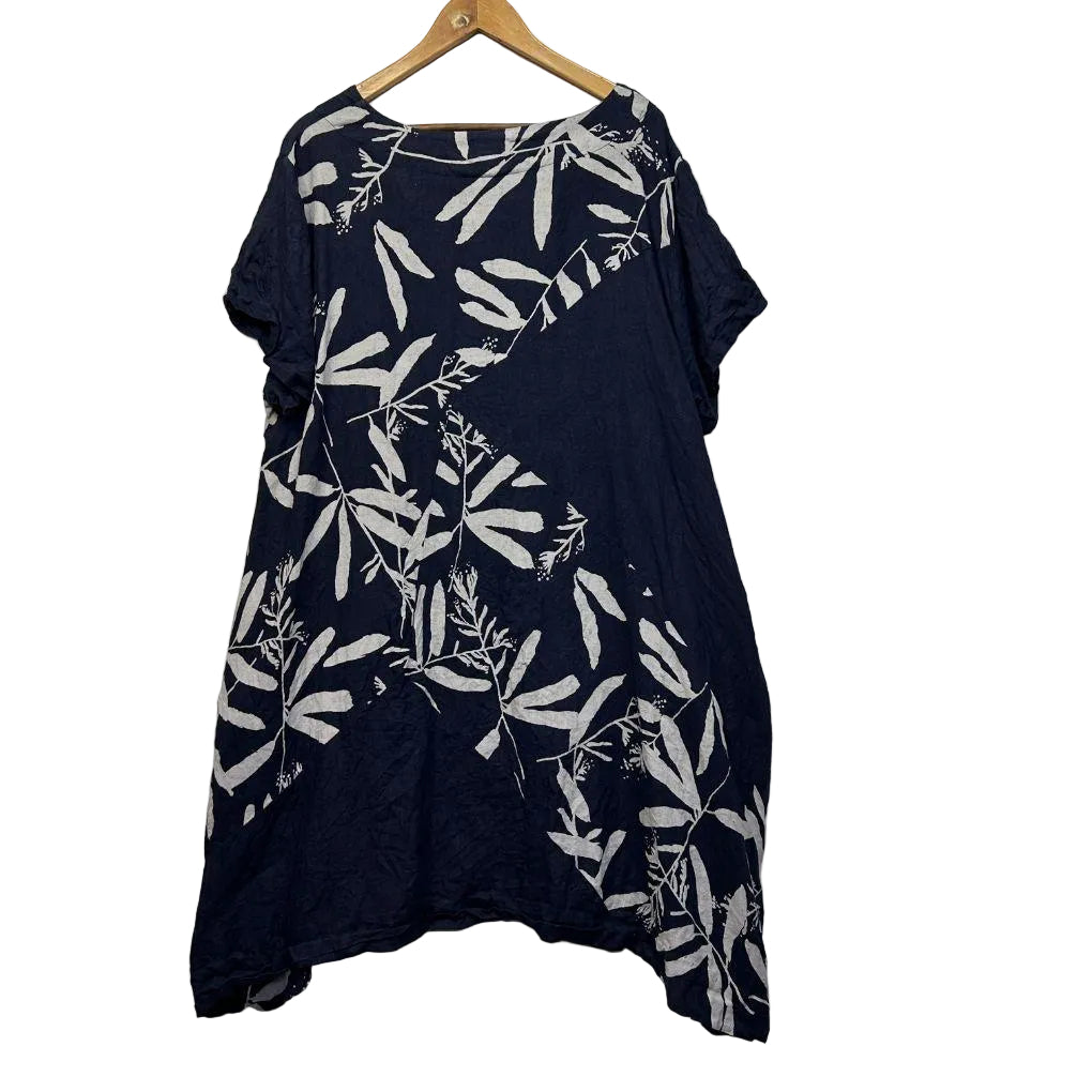 Cali & Co Navy Linen Print Dress - Size L/XL