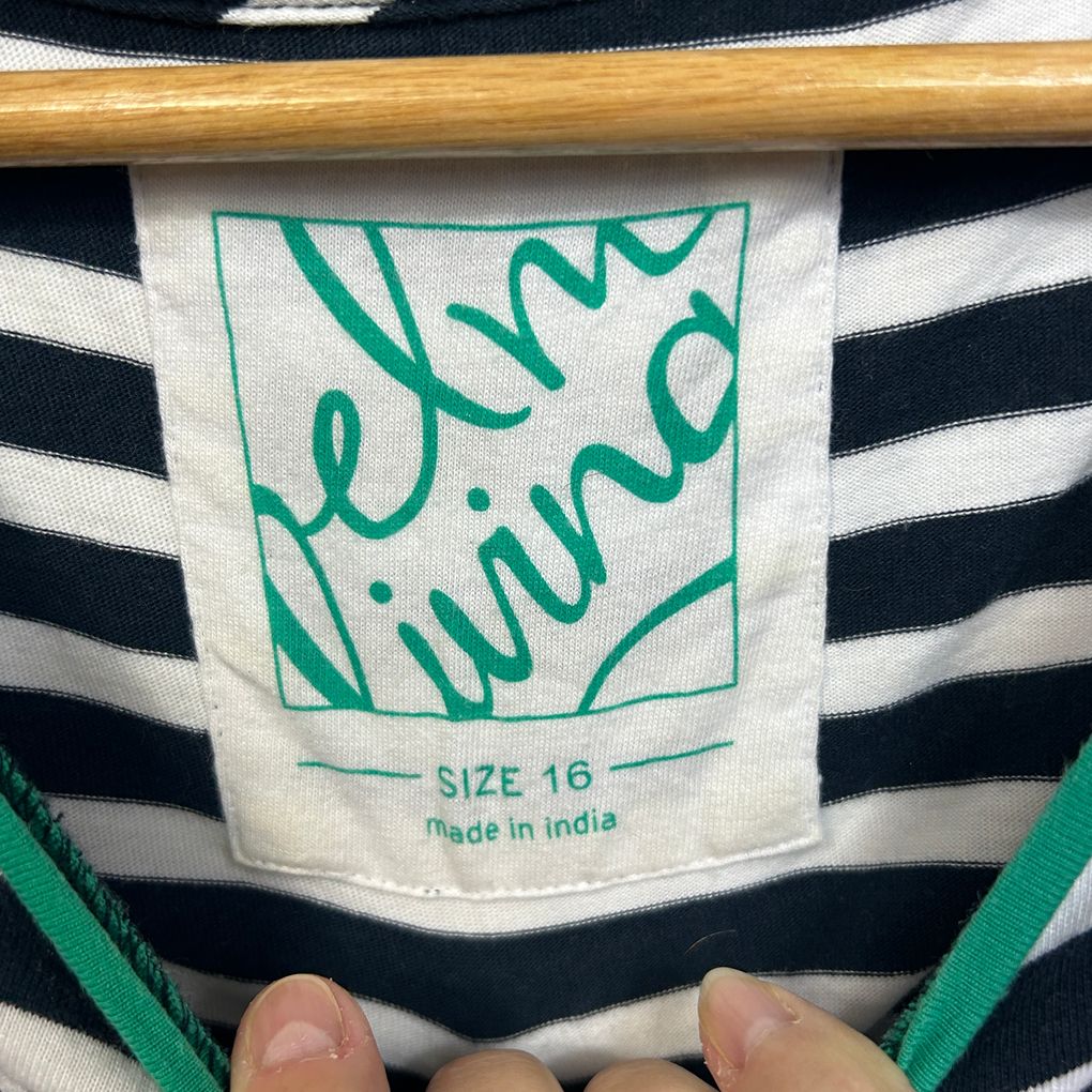 Elm Living Navy Striped Cotton Top - Size 16