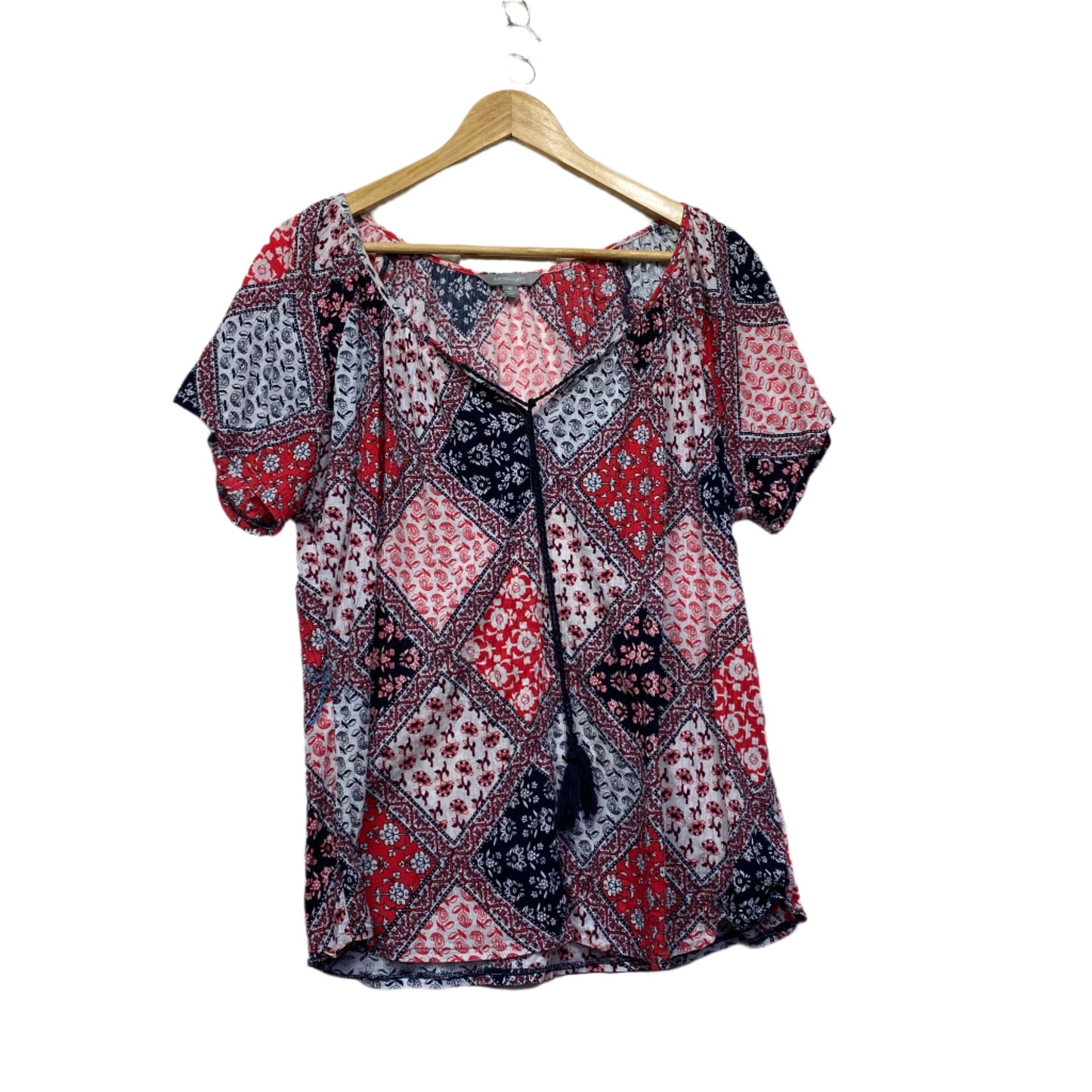 Suzanne Grae Top Size 16 Short Sleeve Patchwork Print