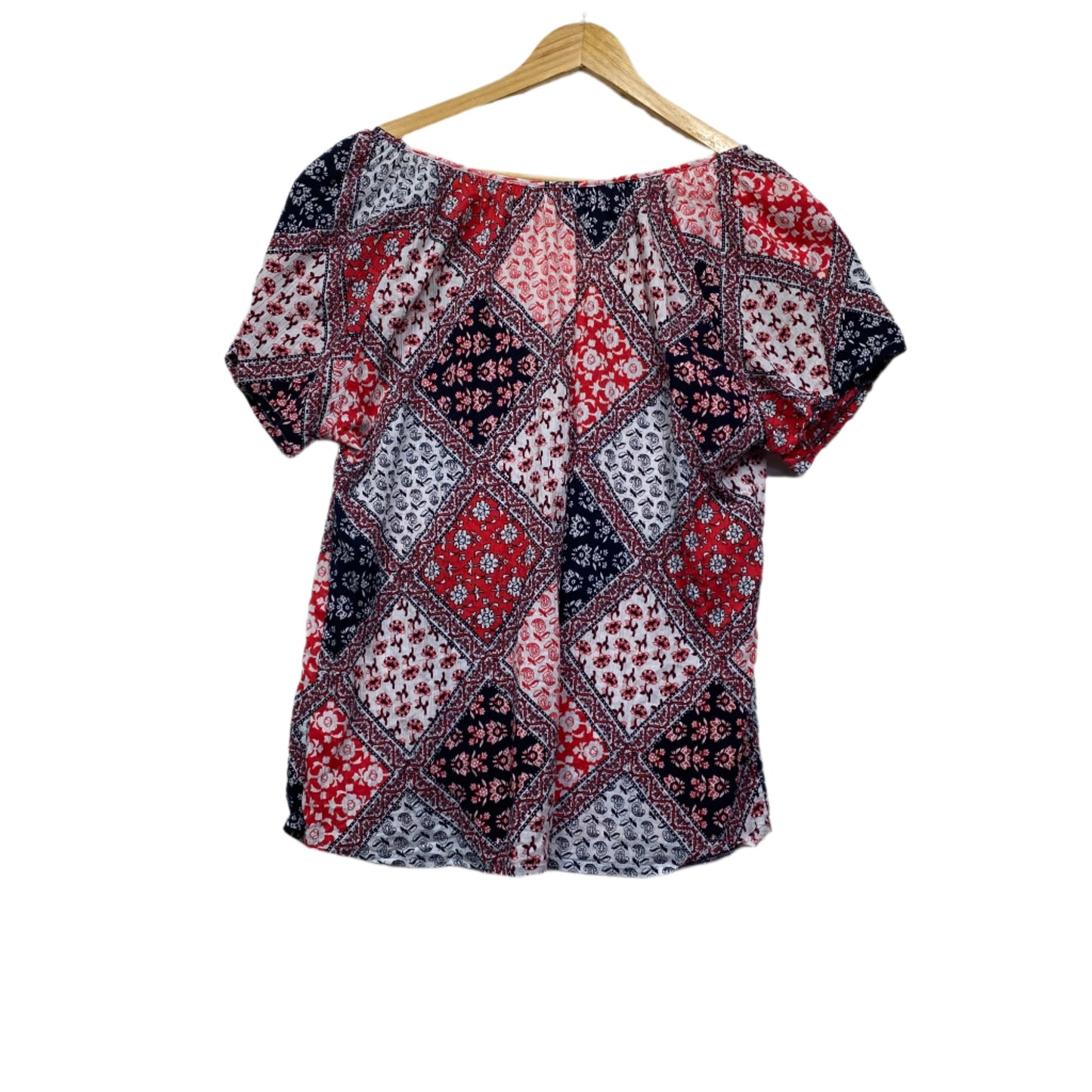 Suzanne Grae Top Size 16 Short Sleeve Patchwork Print