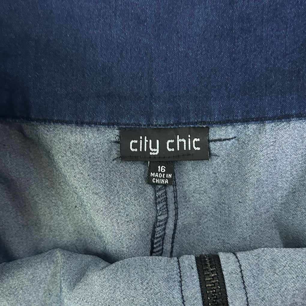 City Chic Denim Mini Cotton Skirt - Size 16