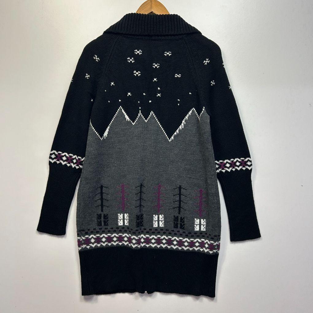 Target Longline Zip Cardigan Black Grey Fair Isle Nordic Knit Jumper - Size 14