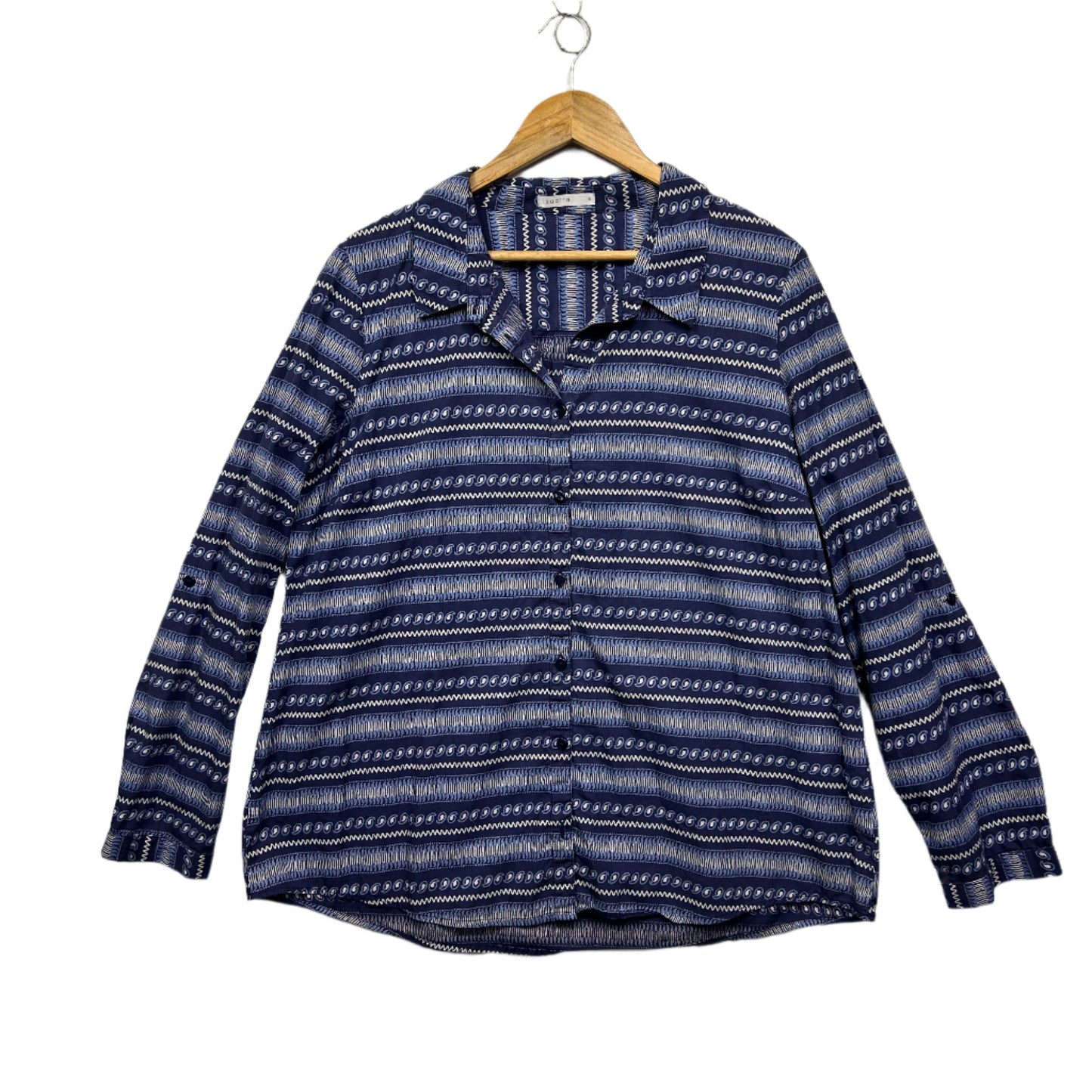 Regatta Top Size 18 Blue Button Up Long Sleeve 100% Cotton