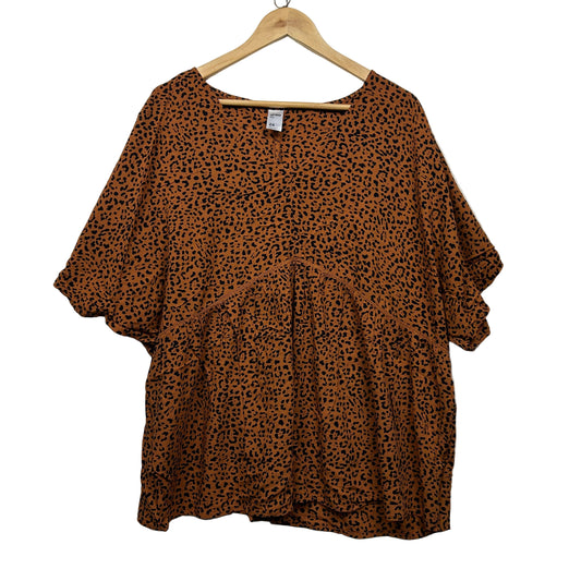 Anko Top Size 24 Brown Viscose Short Sleeve Scoop Neck Casual Women Blouse