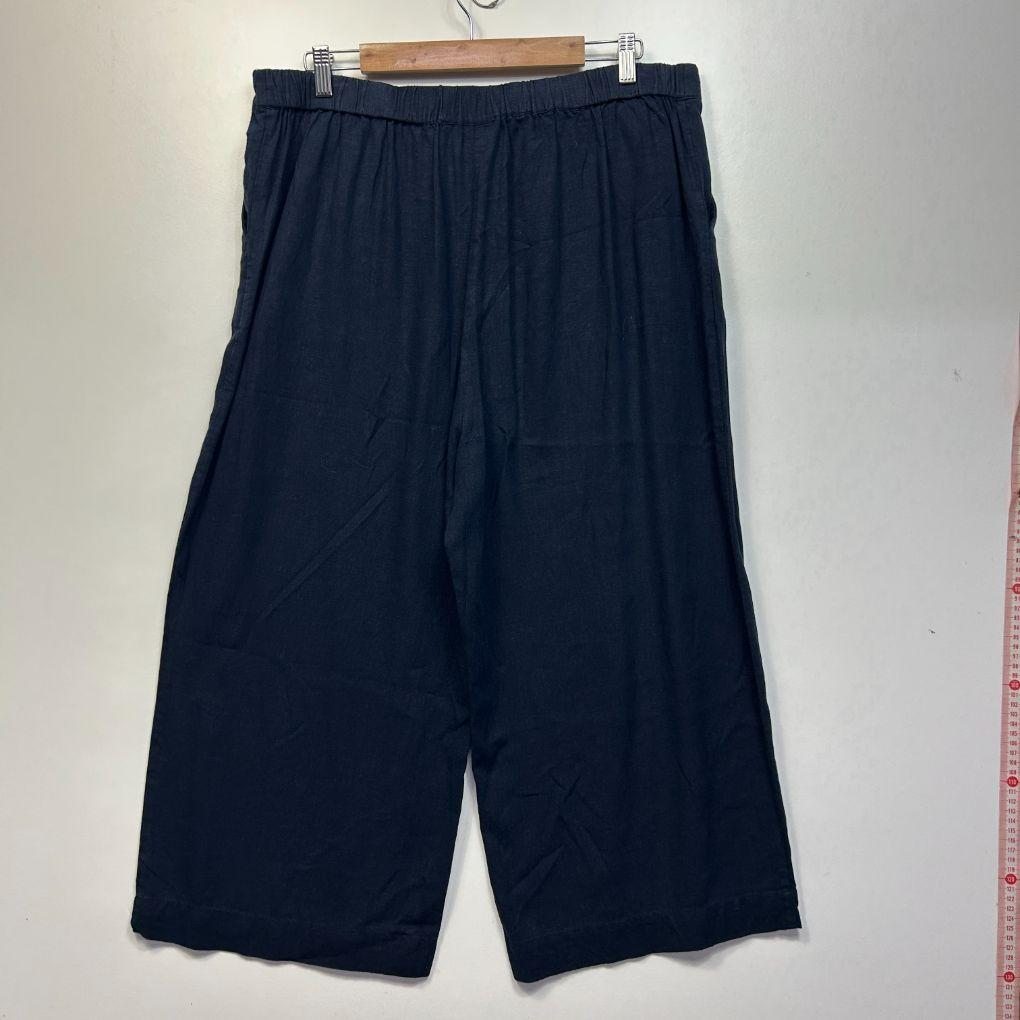 Sussan Navy Wide Leg Cropped Linen Pants - Size 16