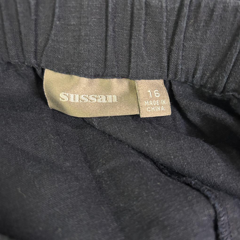 Sussan Navy Wide Leg Cropped Linen Pants - Size 16
