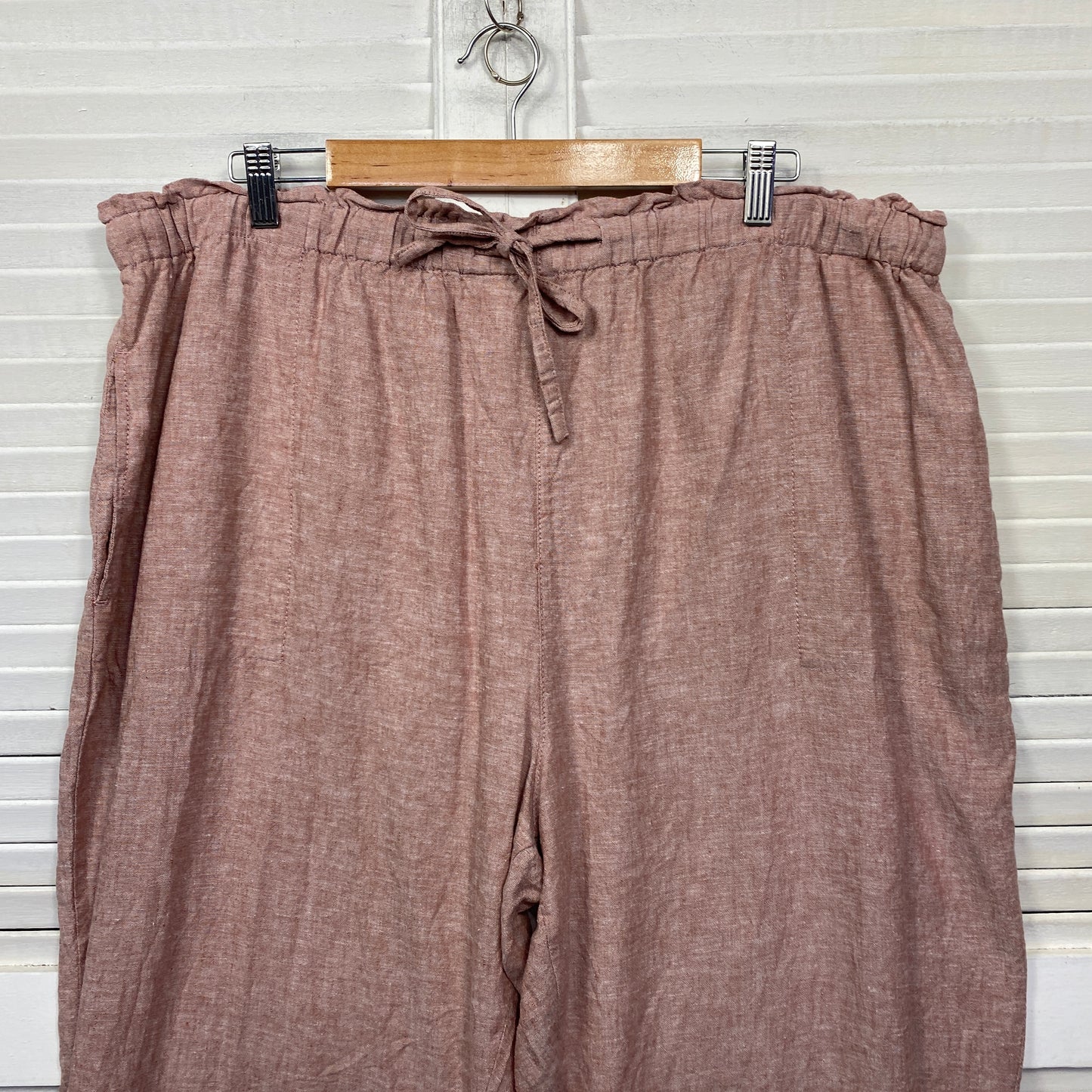 Avella Linen Pants Size 20 Pink Pockets Drawstring Waist Cropped