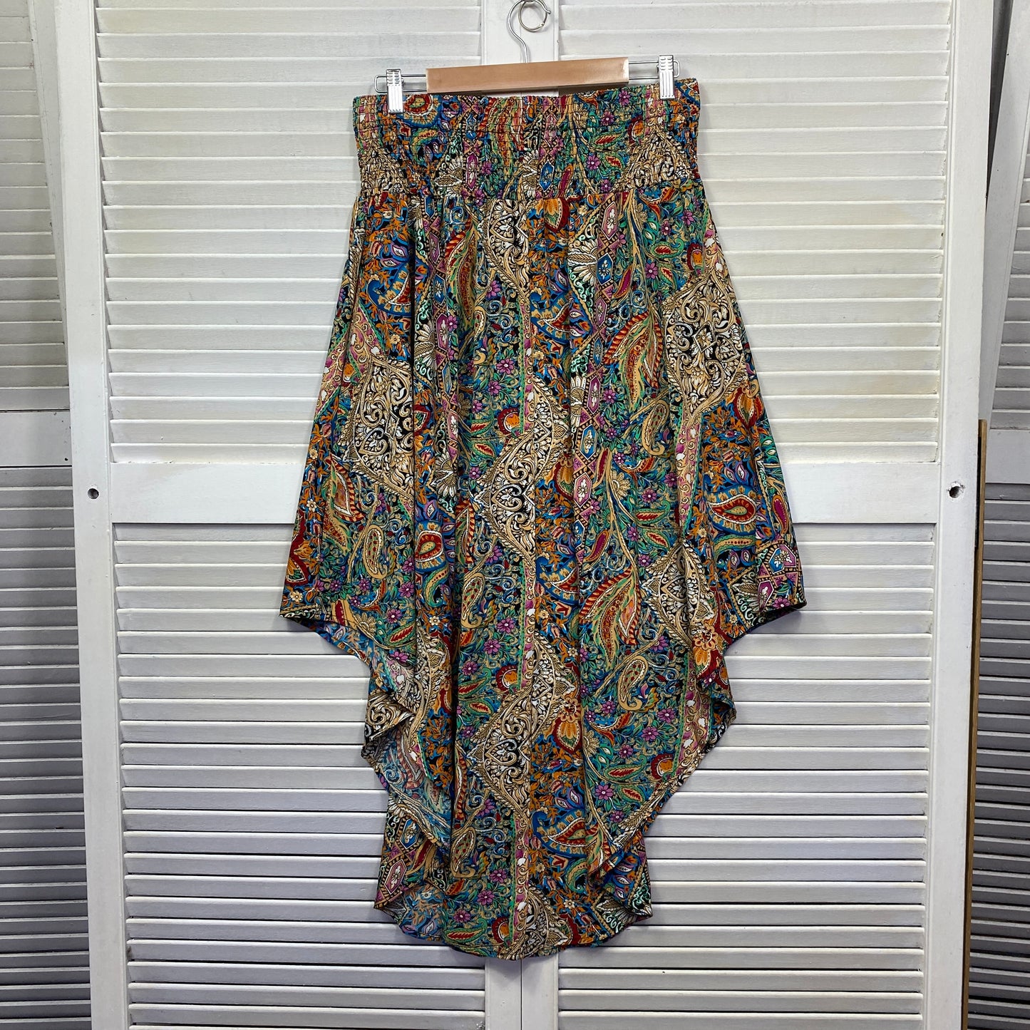 Shein Boho Skirt Size XL 14 16 Hi Low Hem Multicoloured Elastic Waist