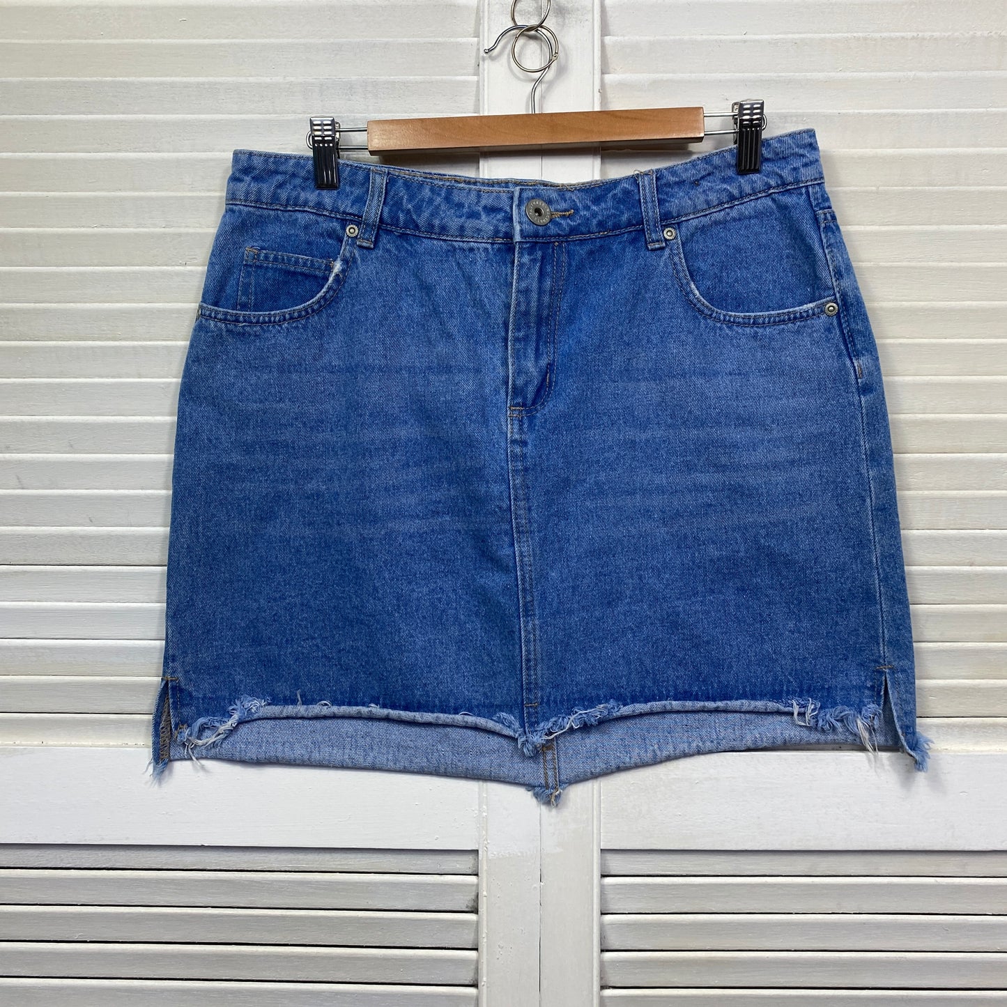 Factorie Denim Skirt Size 14 Short Length Raw Hem