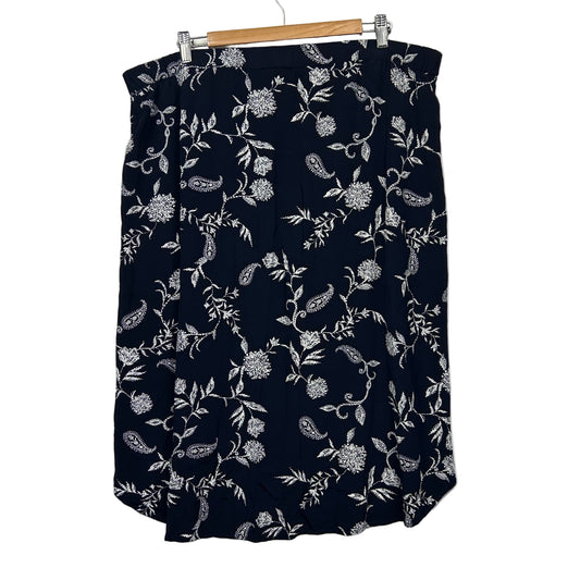 Sussan Skirt Size 18 Navy Viscose Floral Midi Length Elastic Waist