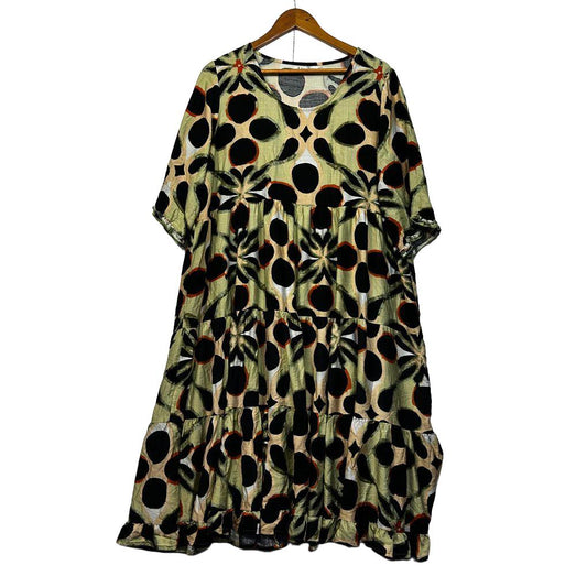 Indigo Designs Green Print Plus Size Linen Dress - Size 2XL