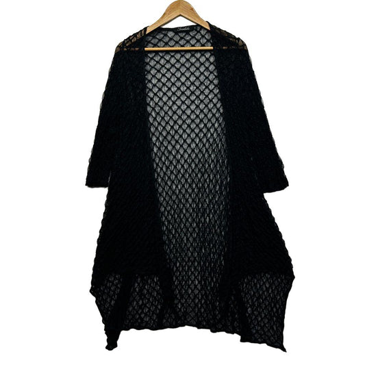 Insalata Black Mesh Lace Longline Duster Jacket - Size 20
