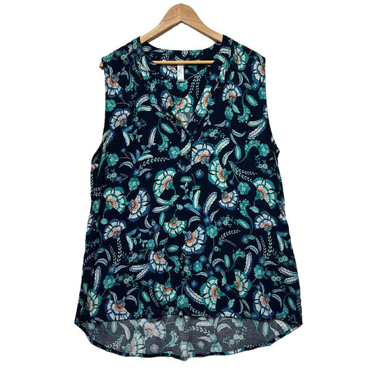 Isobelle Navy Leaf Print Sleeveless Top - Size 18