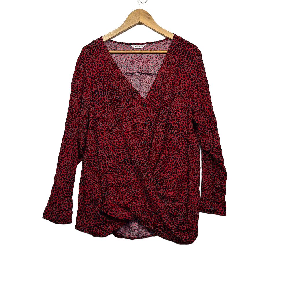 Isobelle Red Leopard Print Wrap Top - Size 20