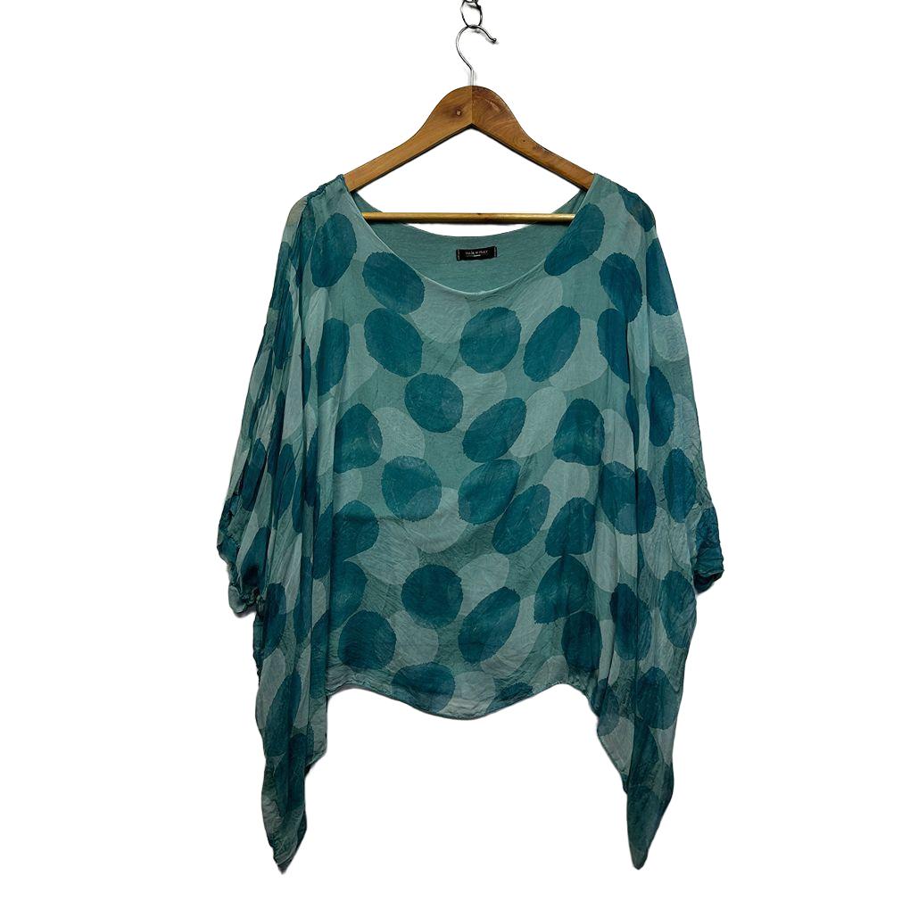 Italian Teal Silk Blend Spot Top - One Size (small fault)