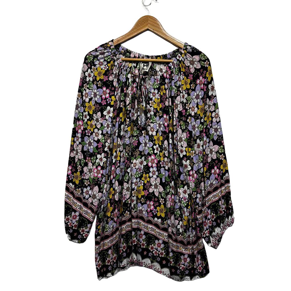 Jaase Black Floral Oversized Boho Top - Size XL
