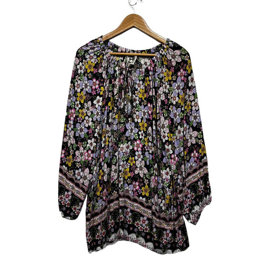 Jaase Black Floral Oversized Boho Top - Size XL