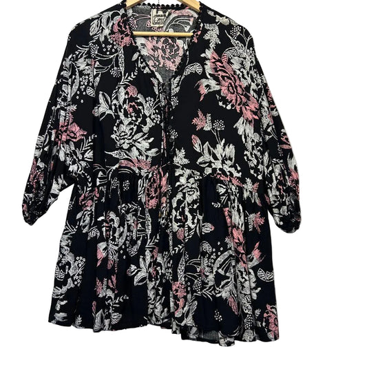 Jaase Black and Pink Floral Top - Size S (oversized)