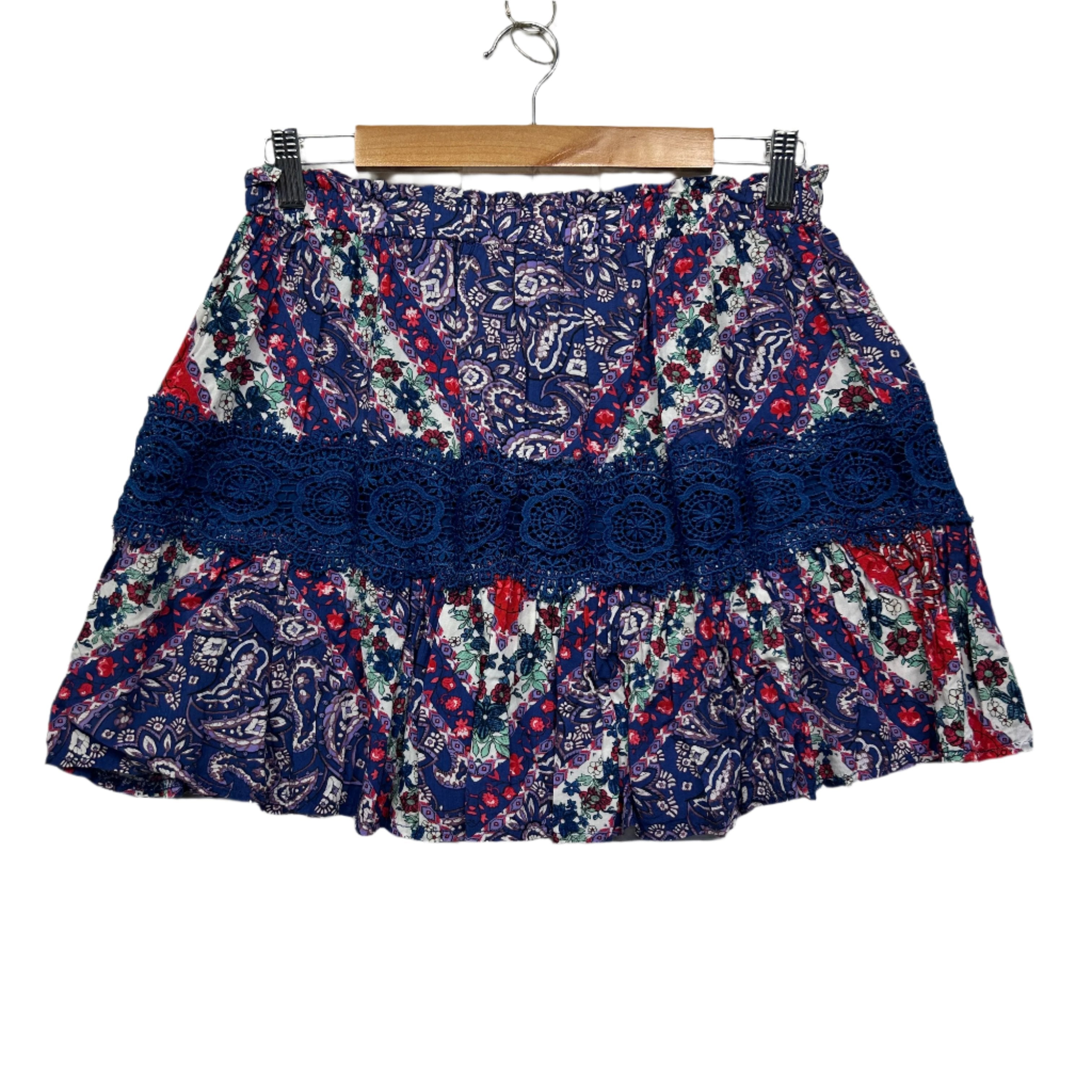 Jaase Multicoloured Floral Crochet Trim Mini Skirt - Size L/14