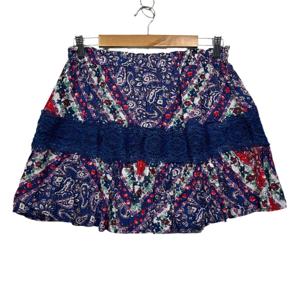 Jaase Multicoloured Floral Crochet Trim Mini Skirt - Size L/14