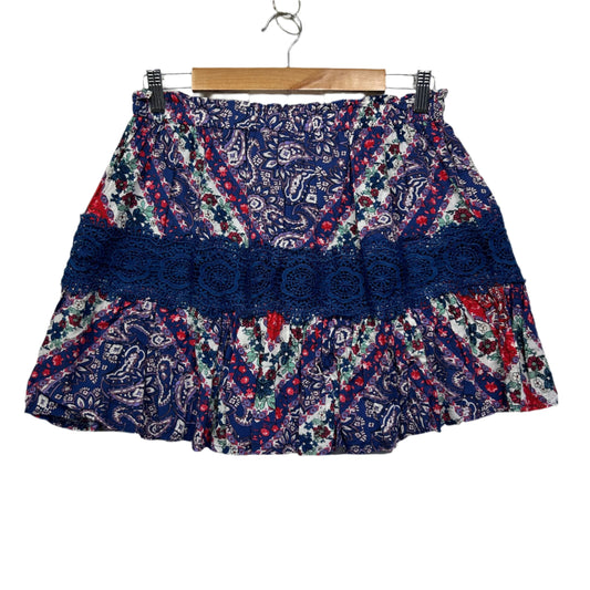 Jaase Multicoloured Floral Crochet Trim Mini Skirt - Size L/14