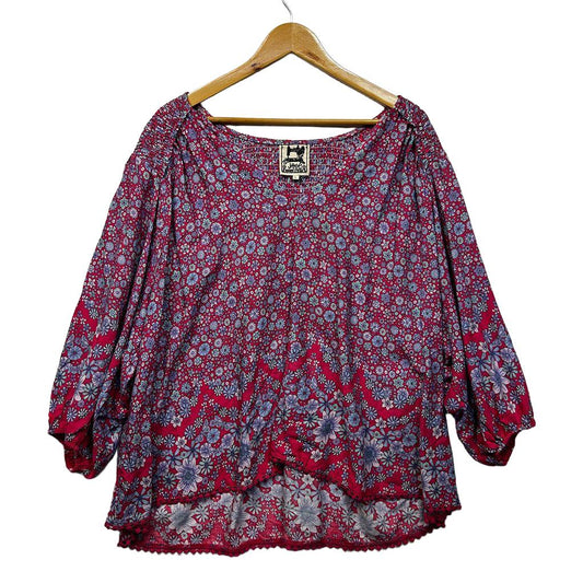 Jaase Pink Oversized Floral Boho Top - Size L (fits up to 22)