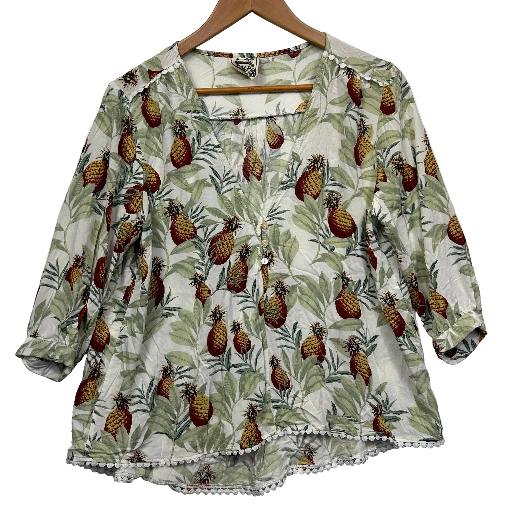 Jaase White Pineapple Print Top - Size M (Oversized)