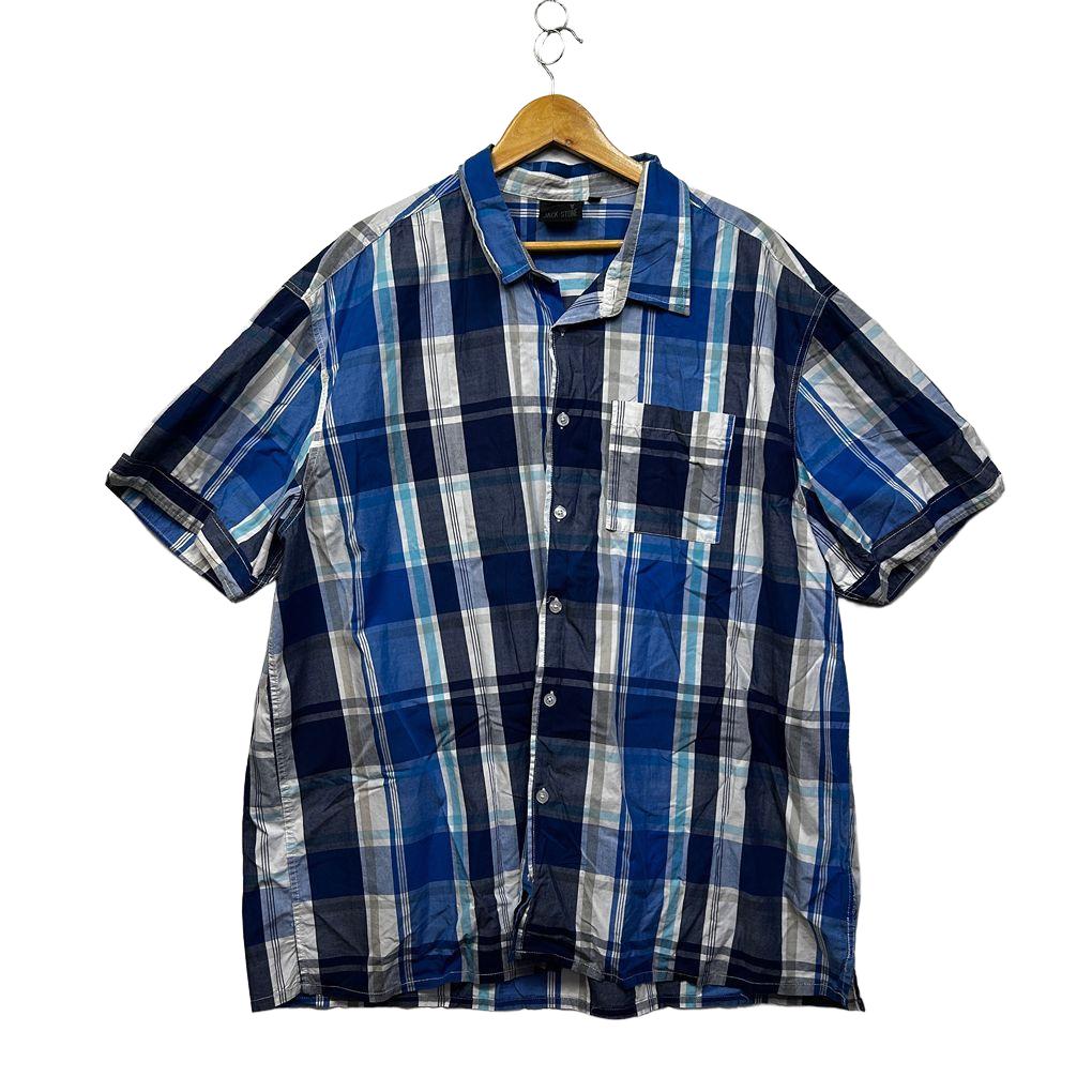 Jack Stone Blue Check Cotton Mens Shirt - Size 6XL