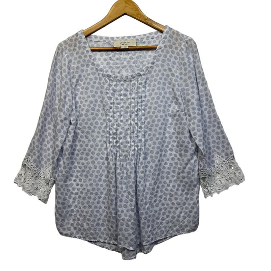 Jacqui E Blue Linen Top - Size 12