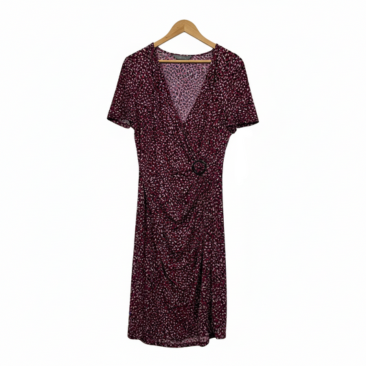 Jacqui E Burgundy and Pink Leopard Print Dress - Size L
