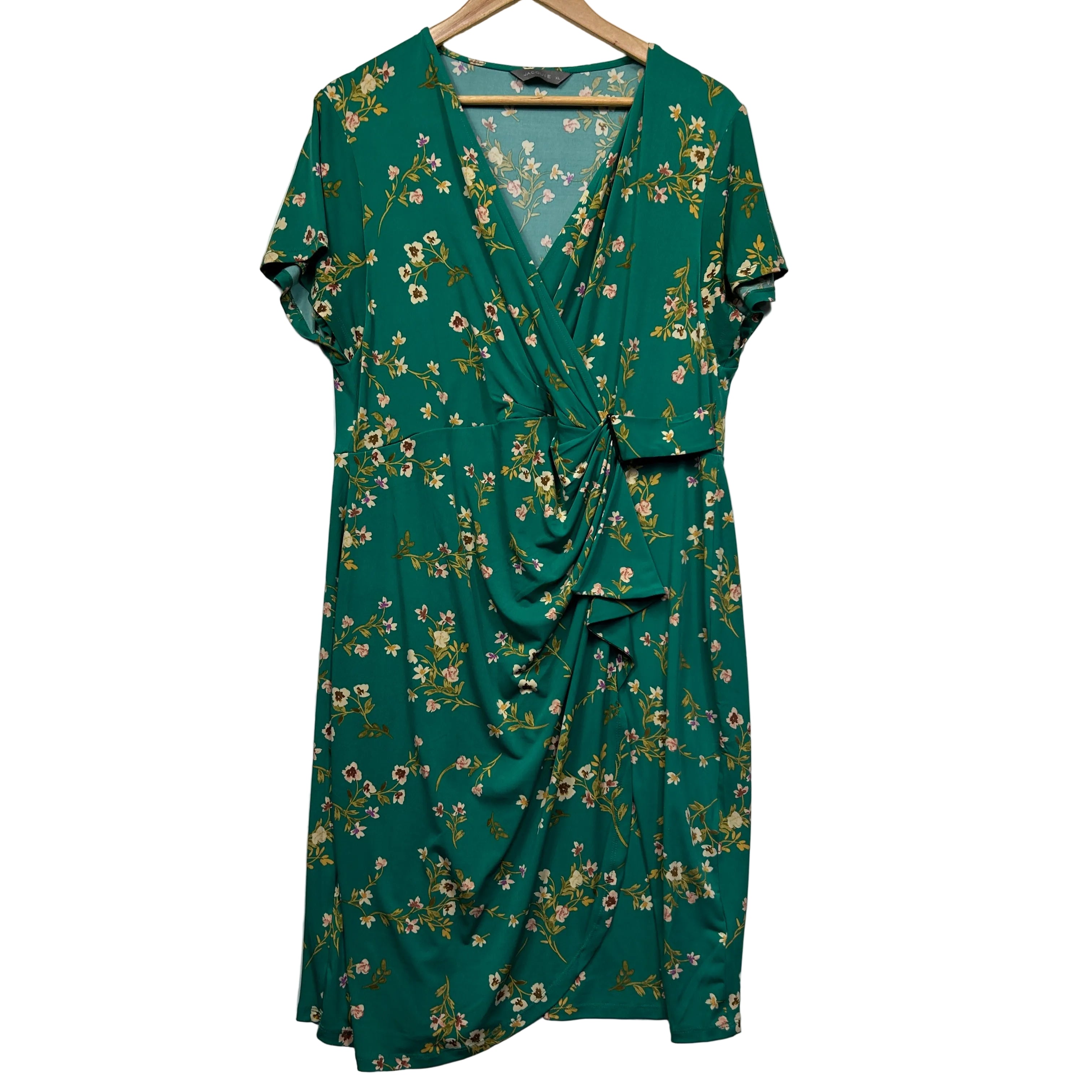 Jacqui E Green Floral Faux Wrap Dress - Size XL