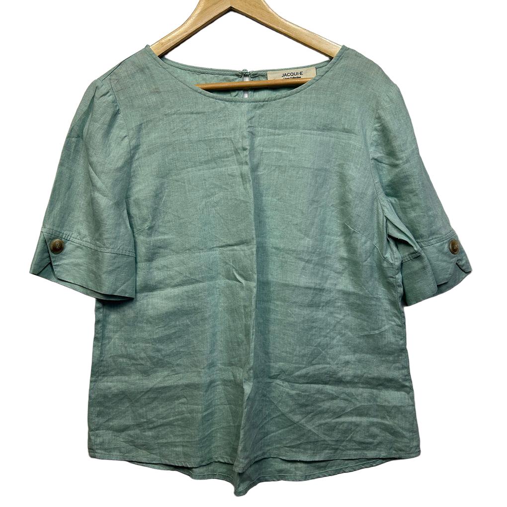 Jacqui E Green Linen Top - Size 14