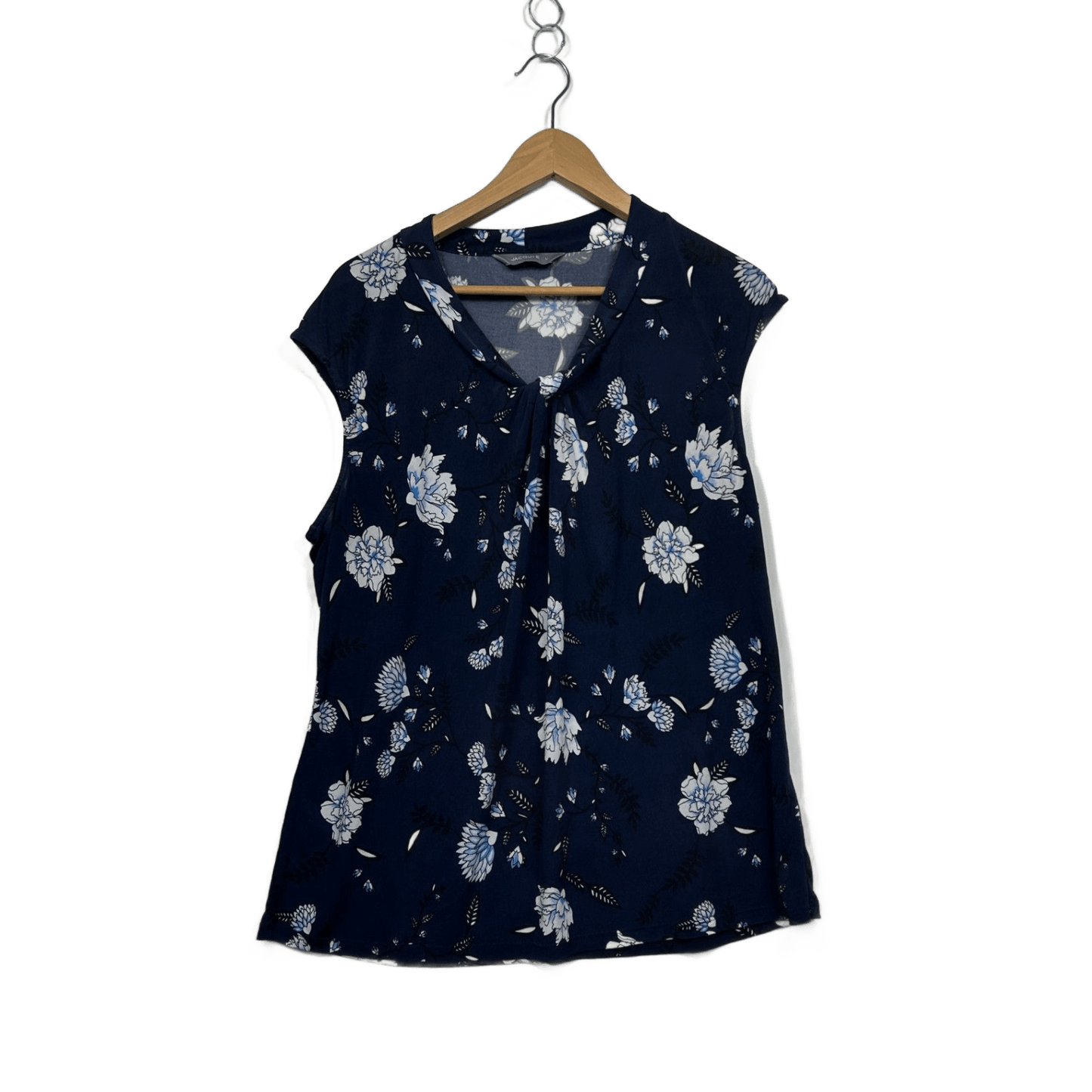 Jacqui E Navy Floral Short Sleeve Top Size 14 Large