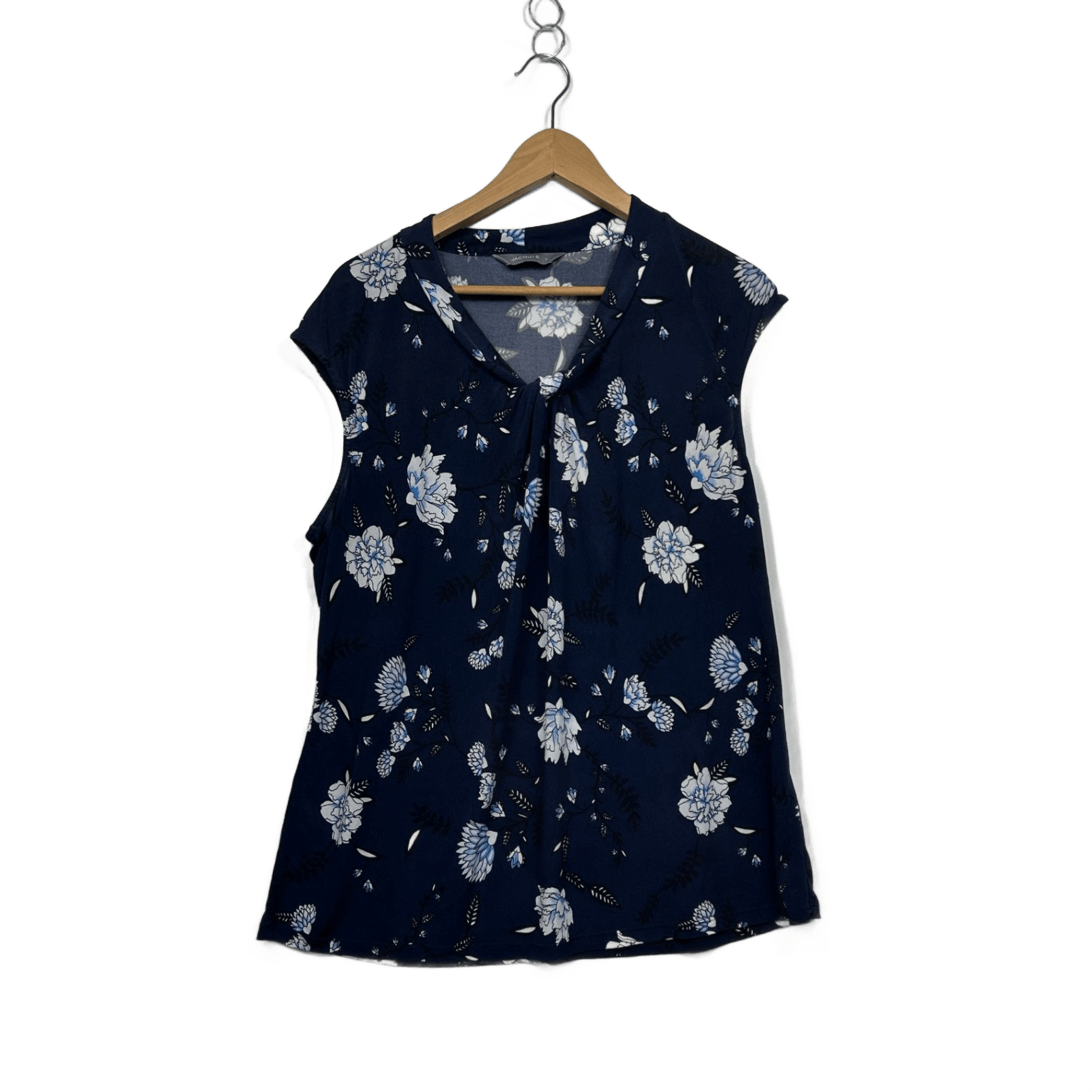 Jacqui E Navy Floral Short Sleeve Top Size 14 Large