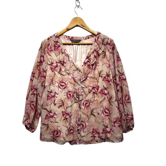 Jacqui E Pink Floral Top - Size 18