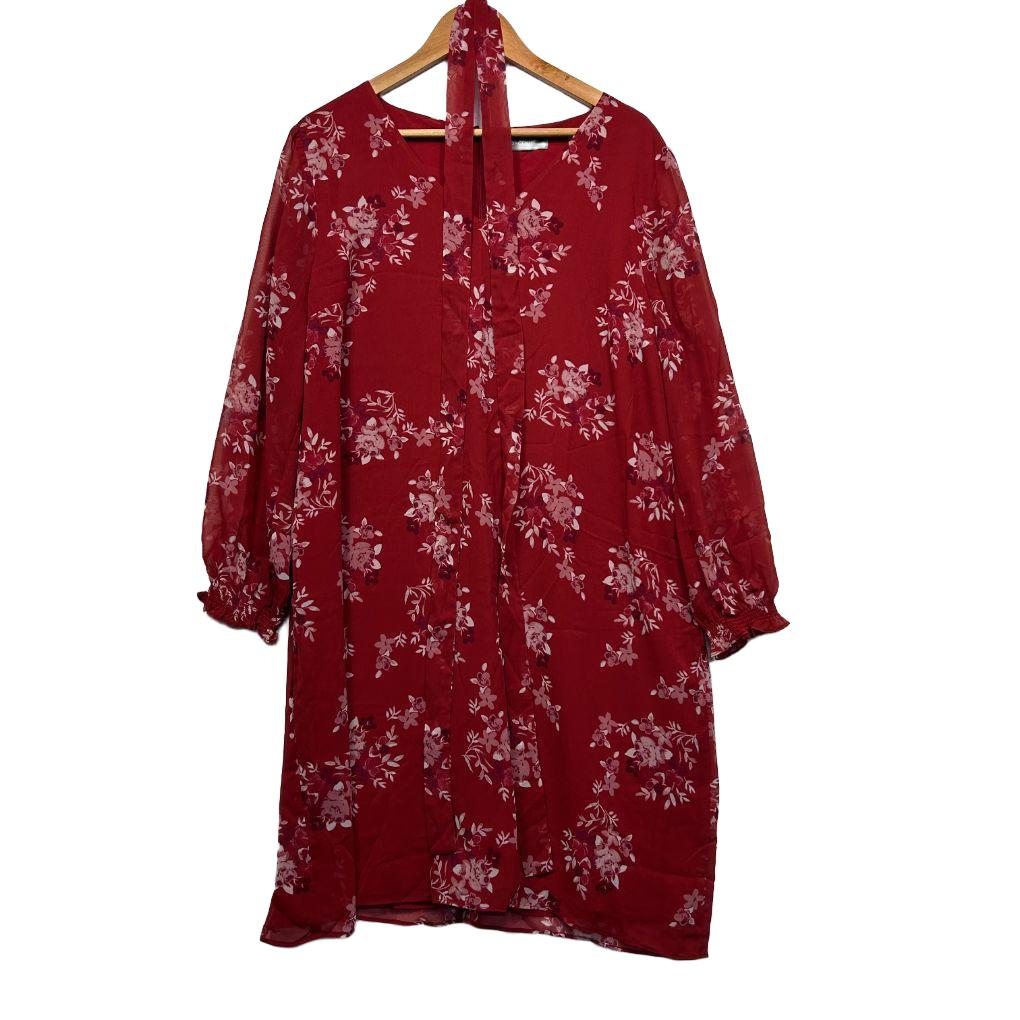 Jacqui E Red Floral Chiffon Dress - Size 20