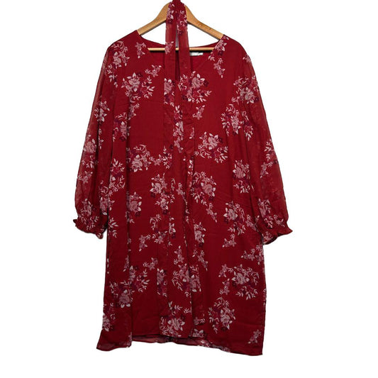 Jacqui E Red Floral Chiffon Dress - Size 20