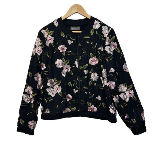Jacqui E Black Embroidered Floral Jacket - Size 14