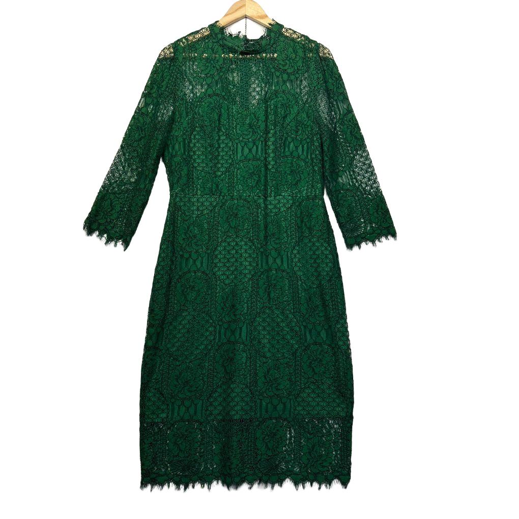 Jayson Brunsdon Black Label Green Lace Dress - Size 14