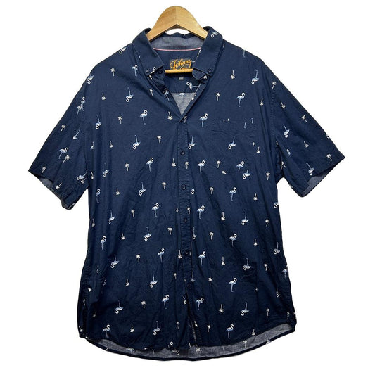 Johnny Bigg Navy Flamingo Print Cotton Shirt - Size 2XLT