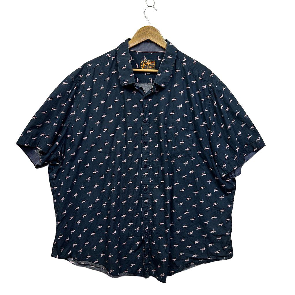Johnny Bigg Navy Flamingo Short Sleeve Cotton Mens Shirt - Size 6XL