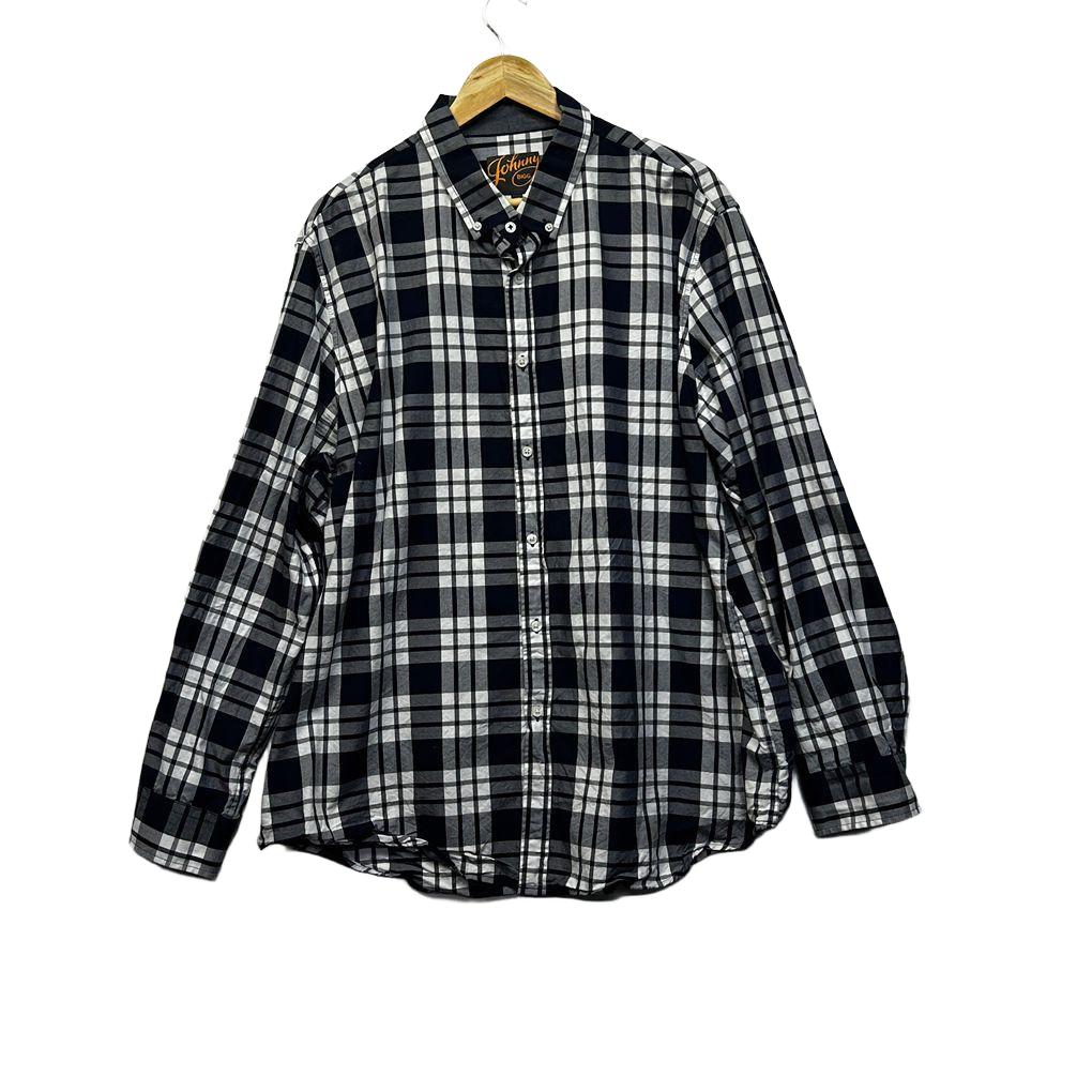 Johnny Bigg Navy and White Check Cotton Long Sleeve Mens Shirt - Size 3XL