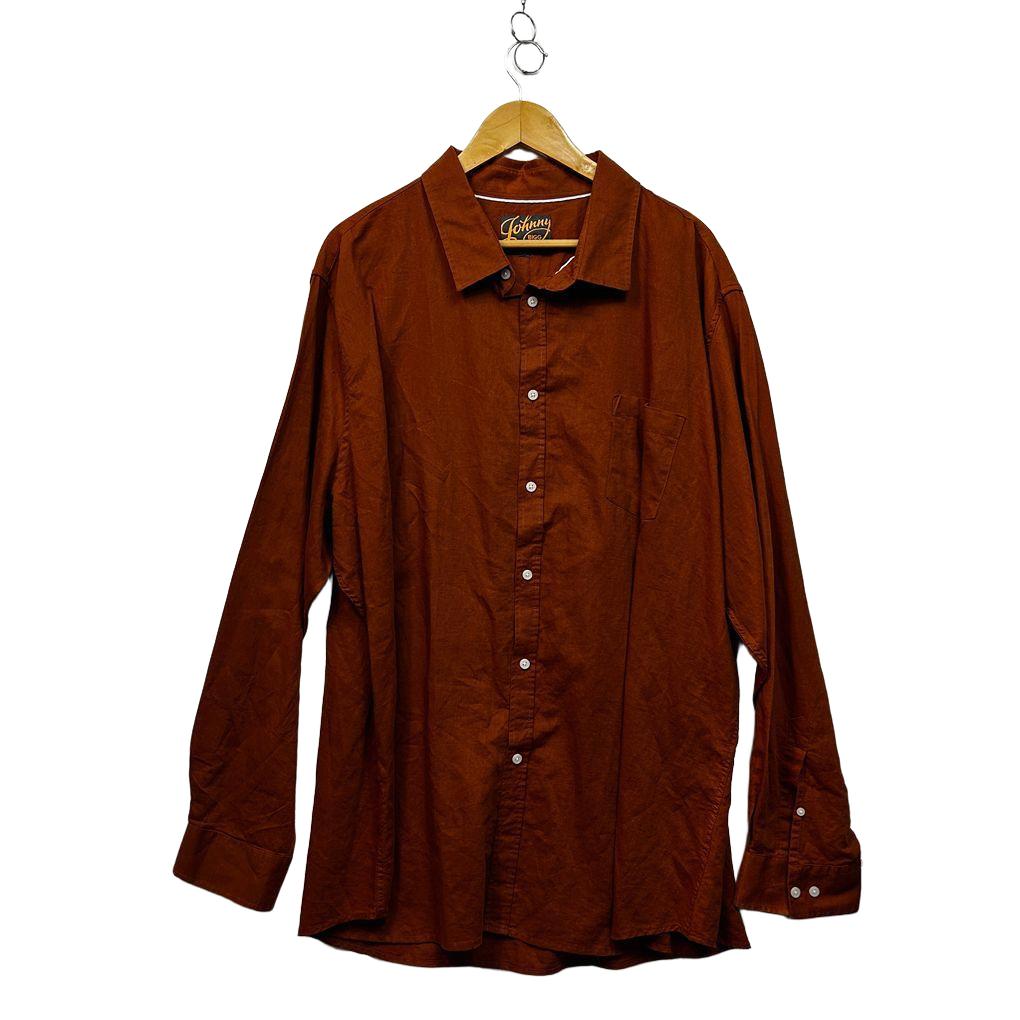 Johnny Bigg Rust Long Sleeve Linen Mens Shirt - Size 4xl/5XL?