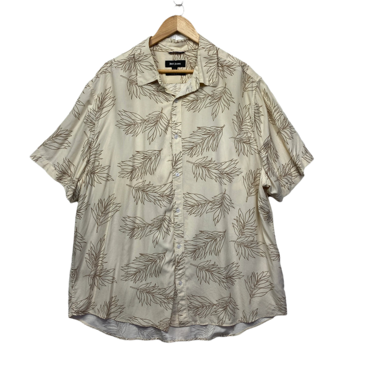 Just Jeans Beige Leaf Mens Short Sleeve Shirt - Size 3XL
