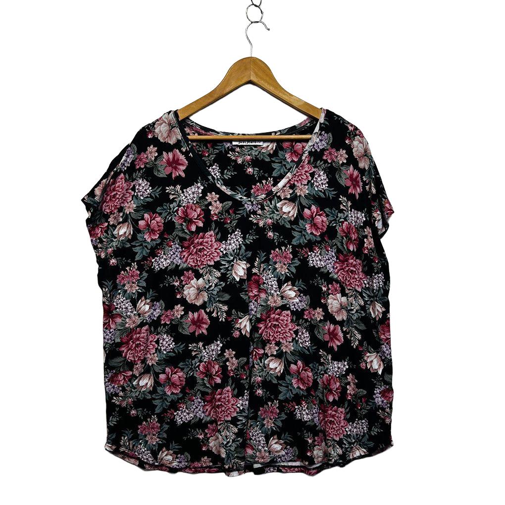 Just Jeans Black Plus Size Foral Top - Size 22