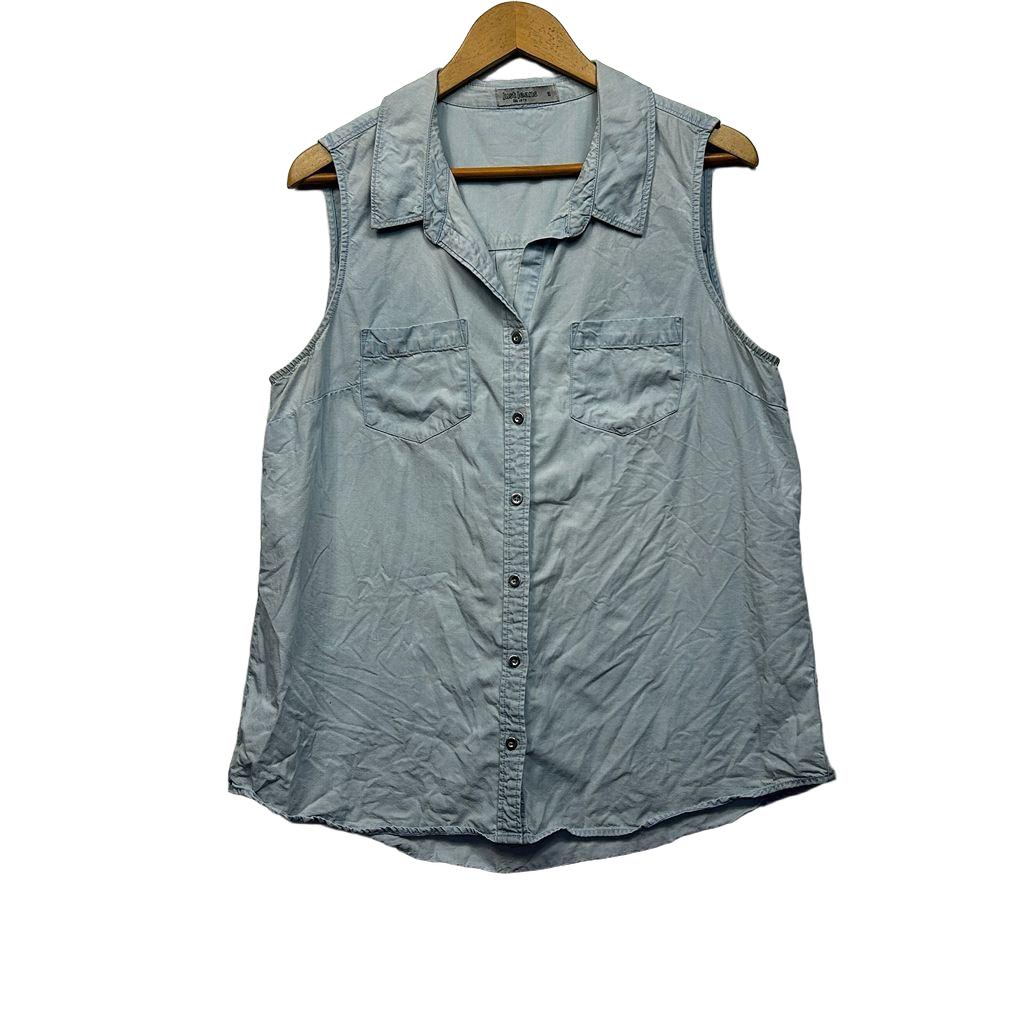 Just Jeans Blue Chambray Sleeveless Shirt - Size 16