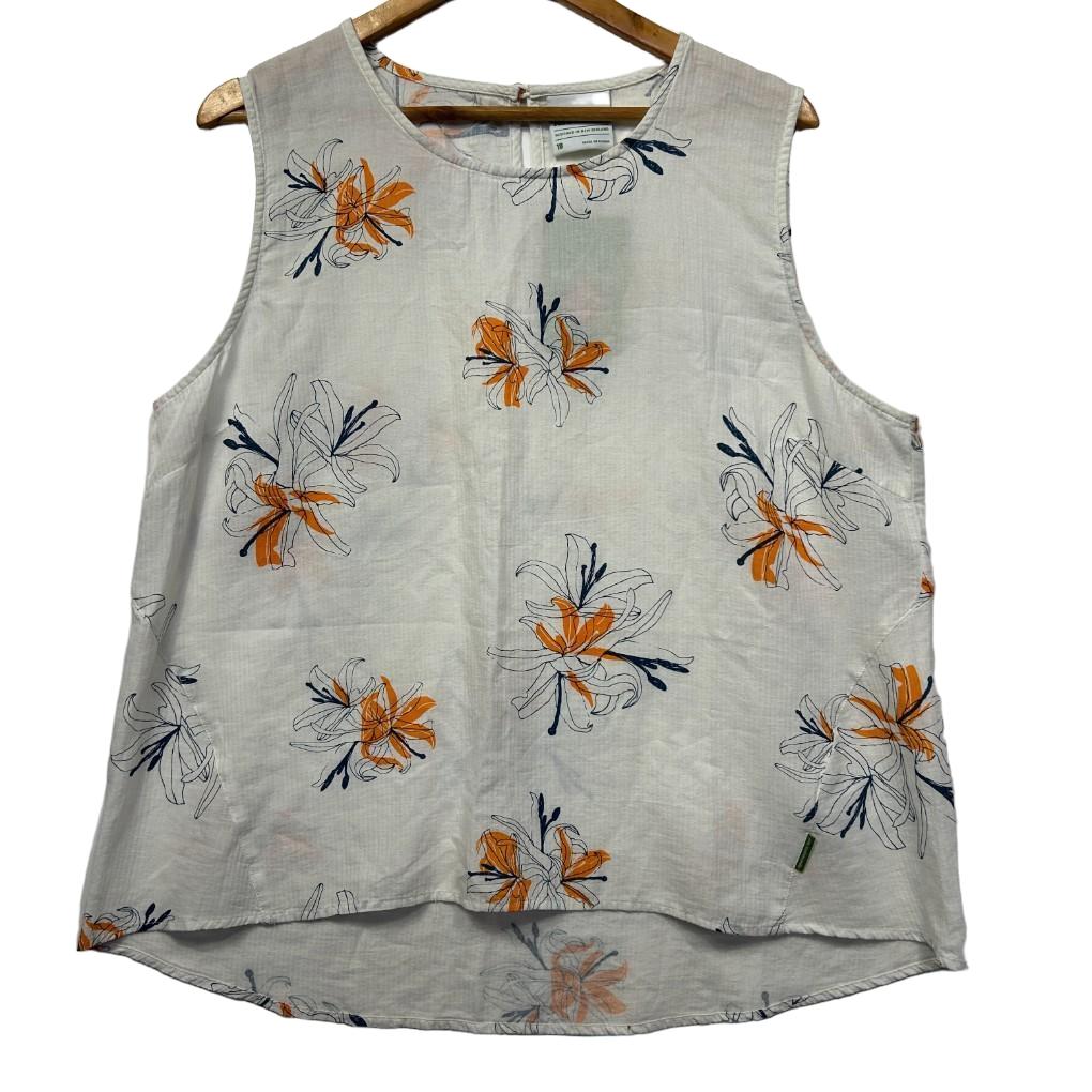 Kathmandu Cream Floral Cotton Sleeveless Top - Size 18