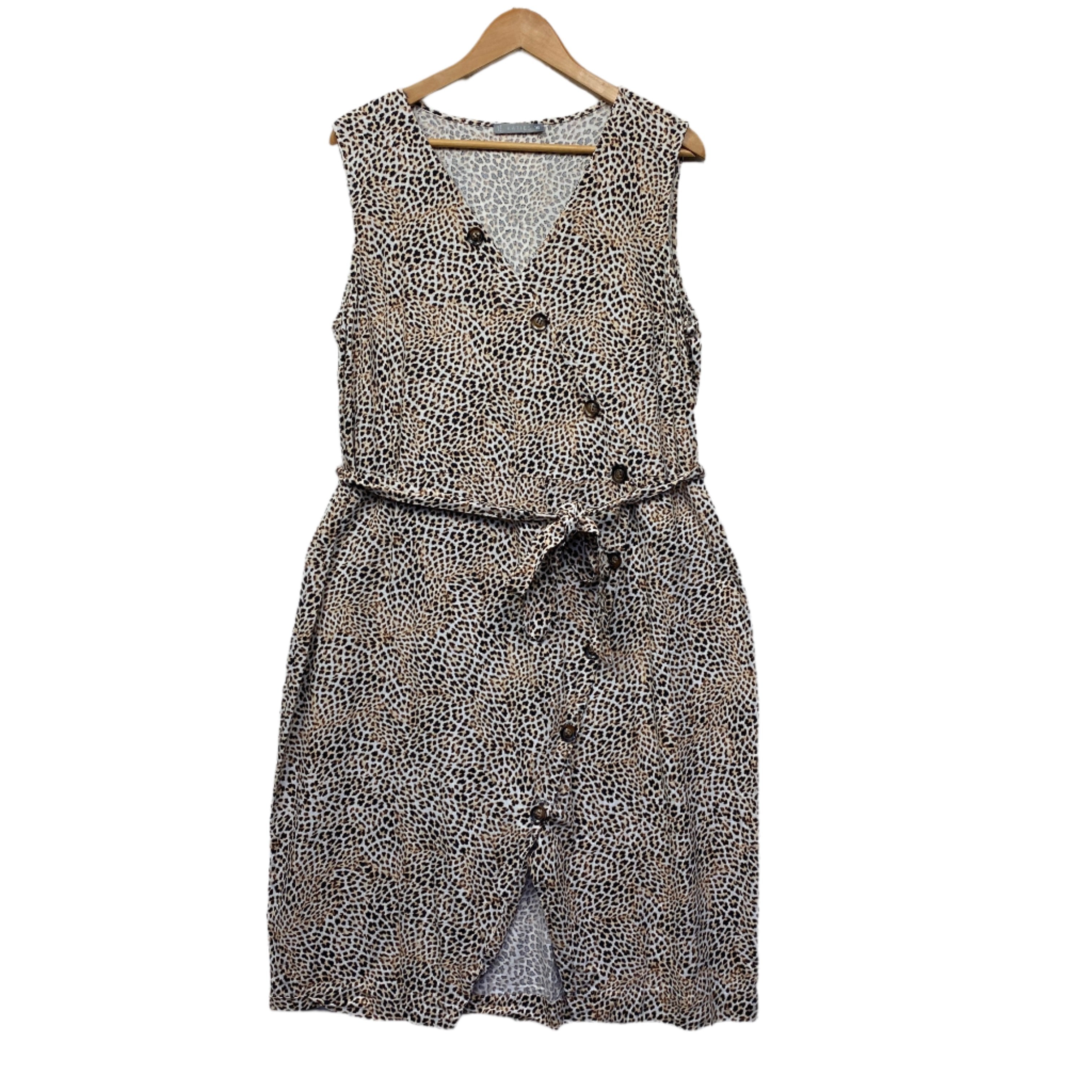 Katies Animal Print Linen Sleeveless Dress - Size 16