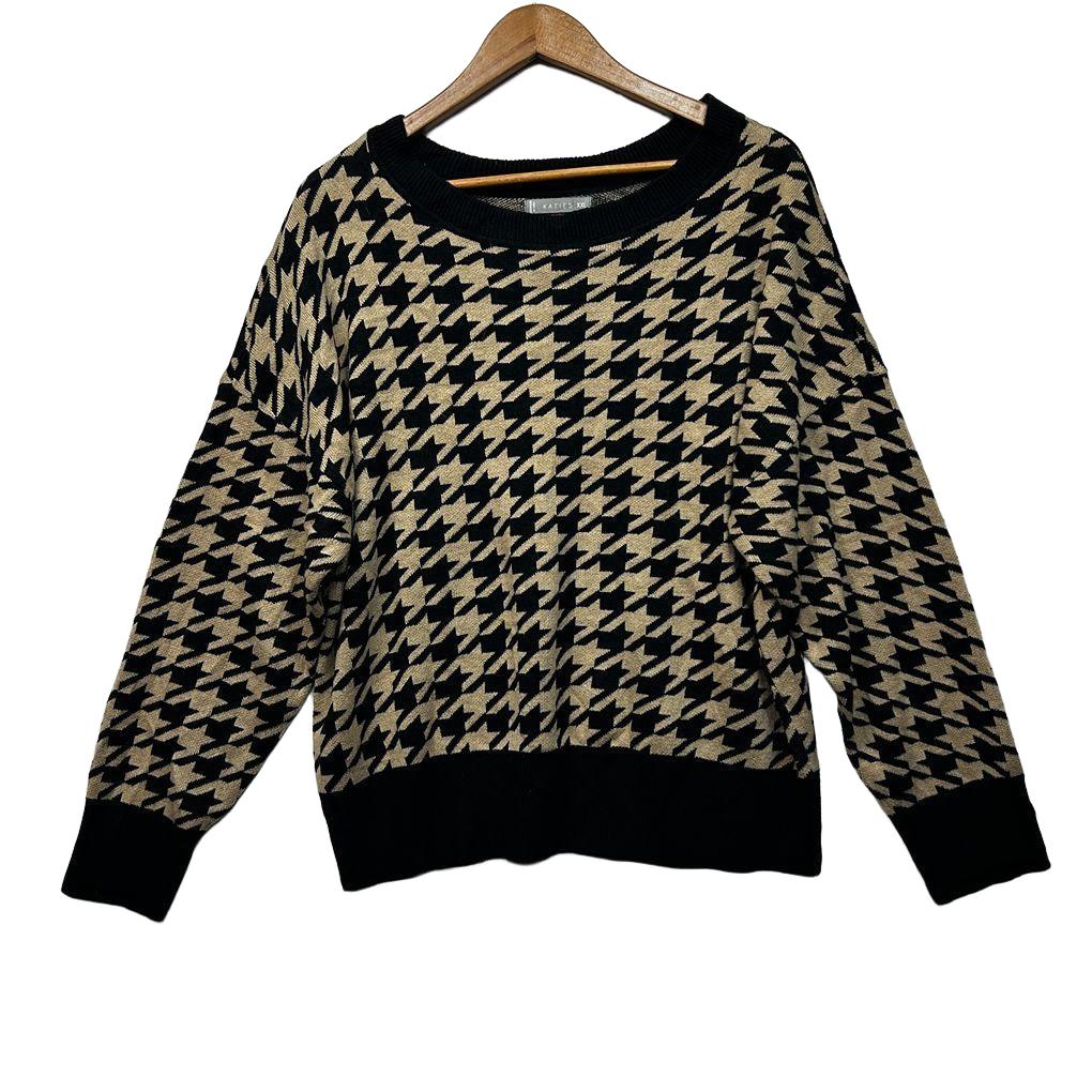 Katies Black & Beige Plus Size Houndstooth Jumper - Size XXL