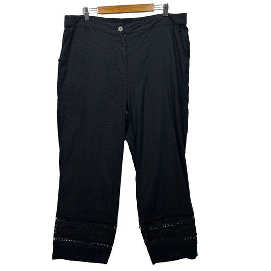Katies Black Plus Size Linen Crop Pants - Size 18